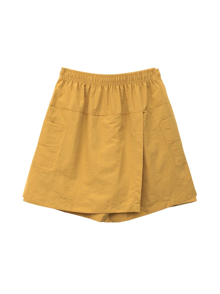 Women's Summer Quick Dry Cargo Skort - High Waisted Elastic Waist Front Slit Stylish Casual Shorts