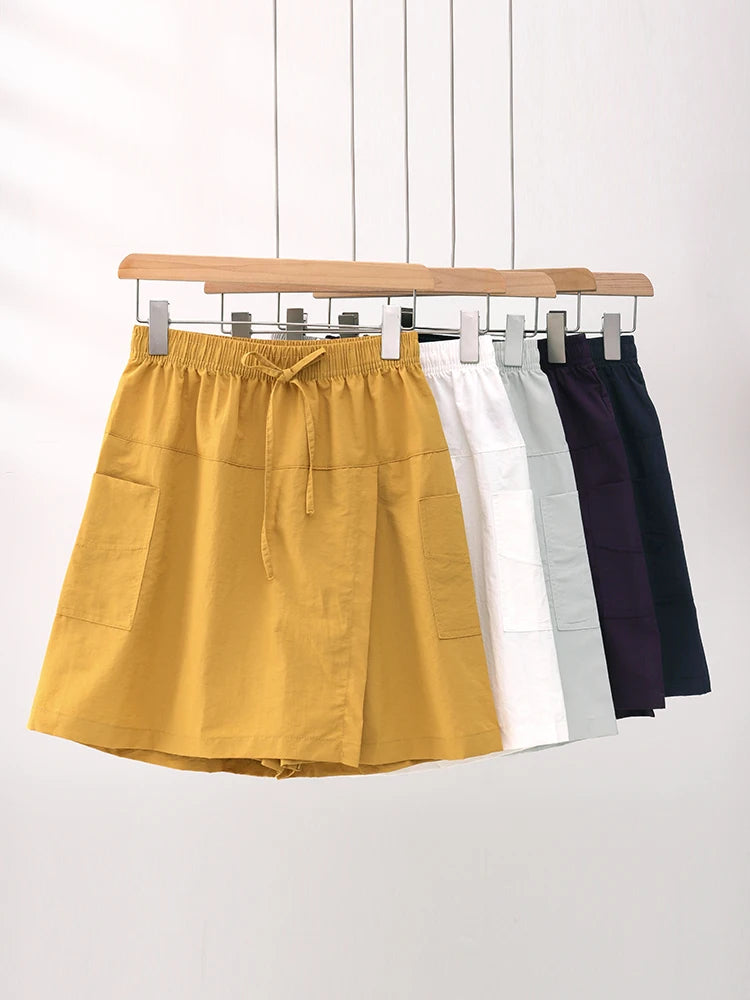Women's Summer Quick Dry Cargo Skort - High Waisted Elastic Waist Front Slit Stylish Casual Shorts